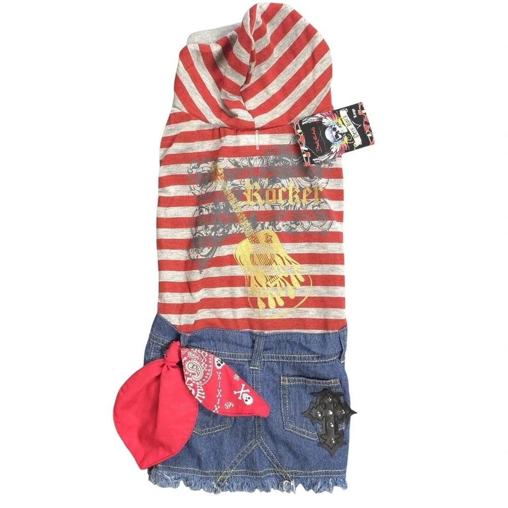 Bret Michaels Dog Dress Size Large Rock Hoodie Denim Bandana NWT