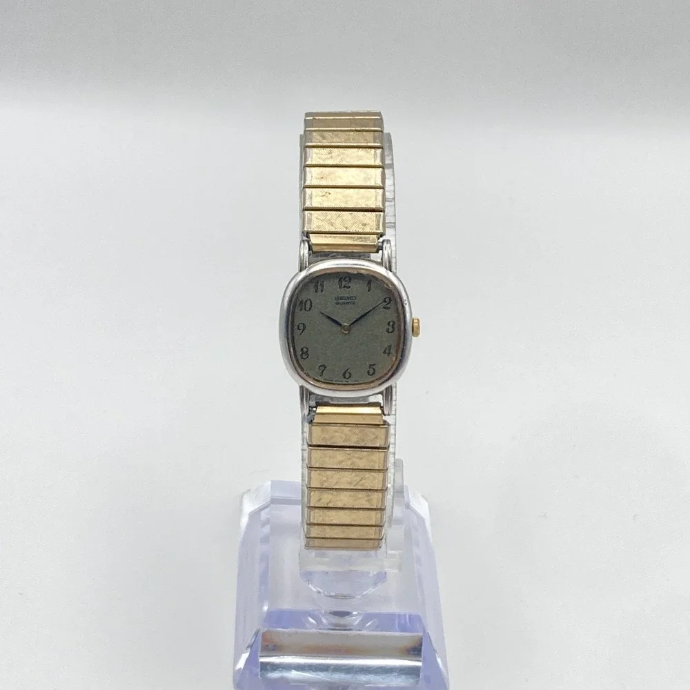 Vtg Seiko Womens Watch Gold Silver Tone 2P20-5620 Stretch Band New Battery 6.5
