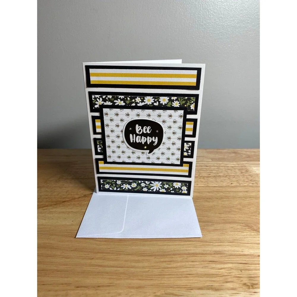 Bee & Flowers Greeting Card – Handmade A2 Card – All Occasion Blank Card