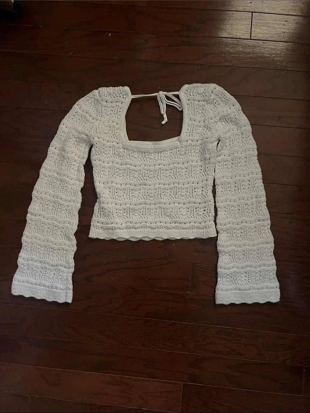 Abercrombie & Fitch White Crochet Tie-Back Sweater