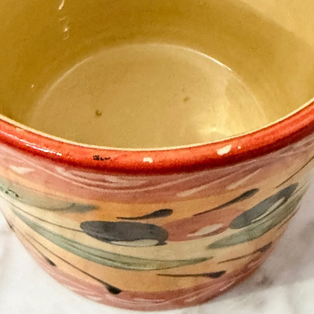 Hand Painted Mediterranean Olive Ceramic Coffee Mug Red Orange Yellow Tuscan