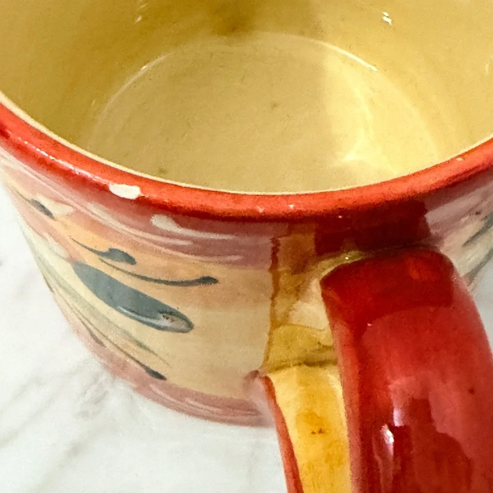 Hand Painted Mediterranean Olive Ceramic Coffee Mug Red Orange Yellow Tuscan
