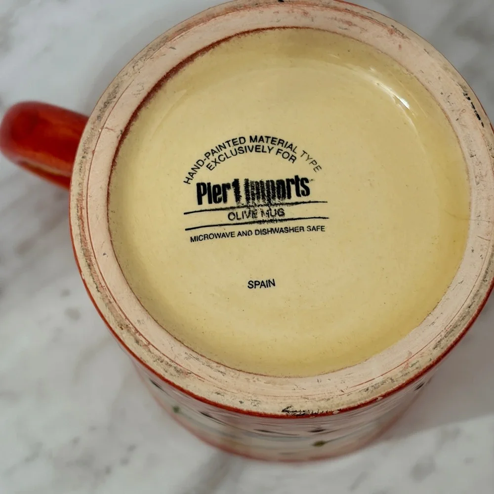 Hand Painted Mediterranean Olive Ceramic Coffee Mug Red Orange Yellow Tuscan