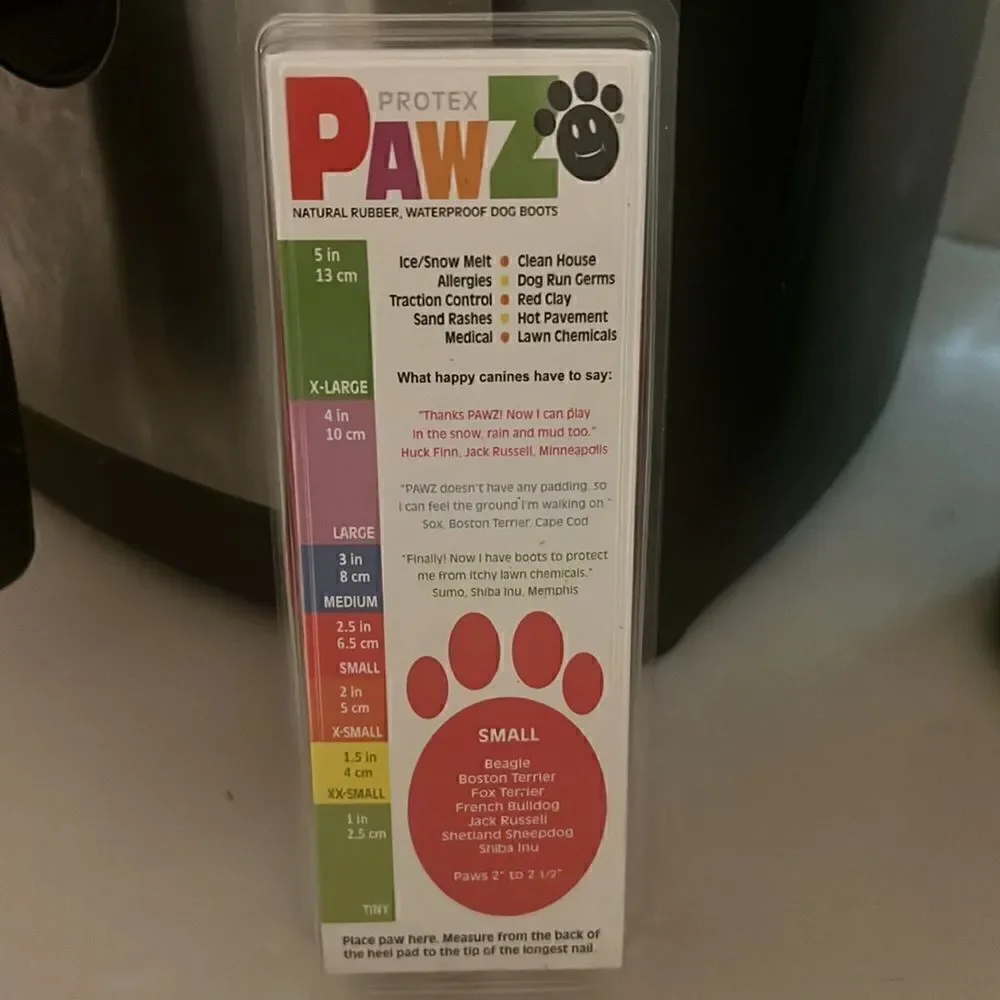 Brand New in package PawZ Rubber Dog Boots size Small paws 2” to 2.5”