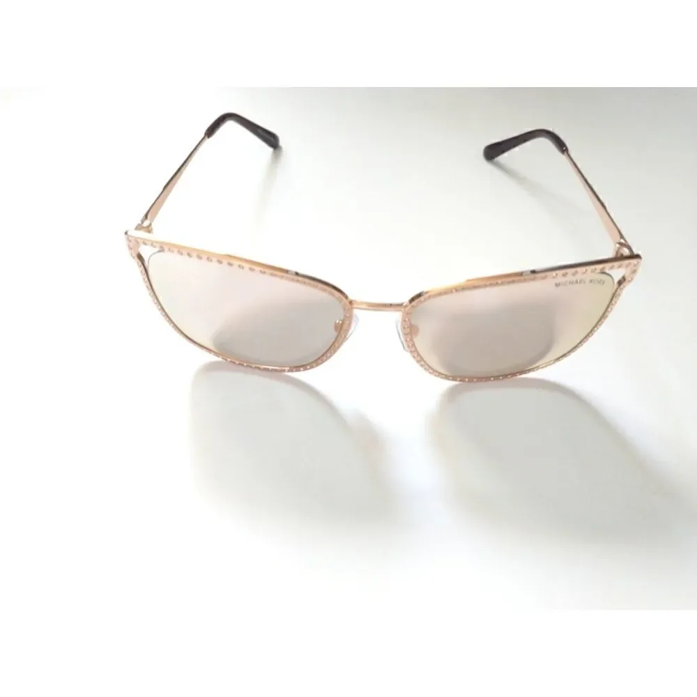 New! MICHAEL KORS Women's Stockholm Mirror Square Sunglasses With Case Rose Gold
