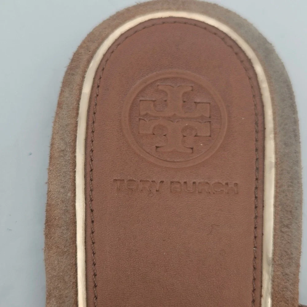 Tory Burch Metal Miller Two Band Calf Leather Sandal 11M Tan Rose Gold Designer