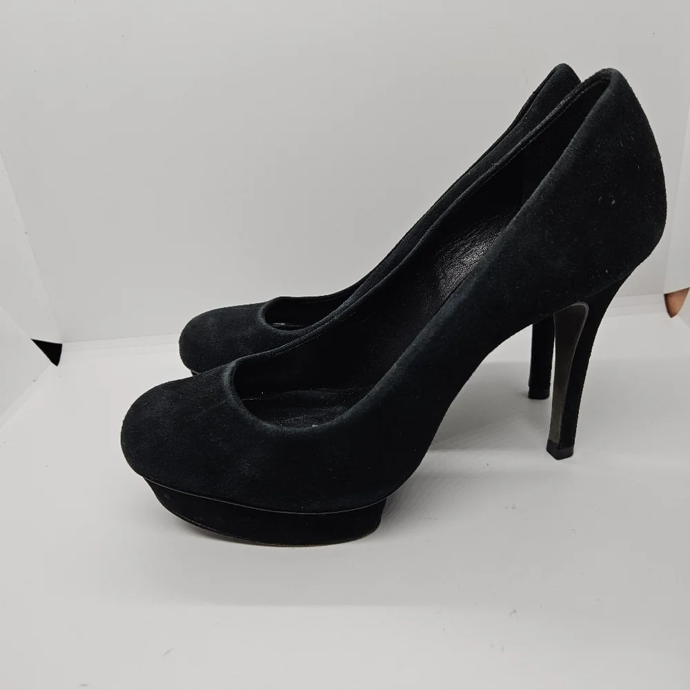 Tory Burch black suede Camille platform stiletto heels size 6