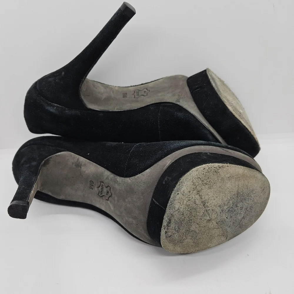 Tory Burch black suede Camille platform stiletto heels size 6