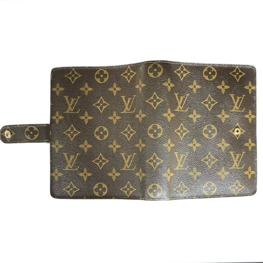 💗VINTAGE LOUIS VUITTON Brown Monogram Ring Agenda Cover Medium PM Gold-Tone HW