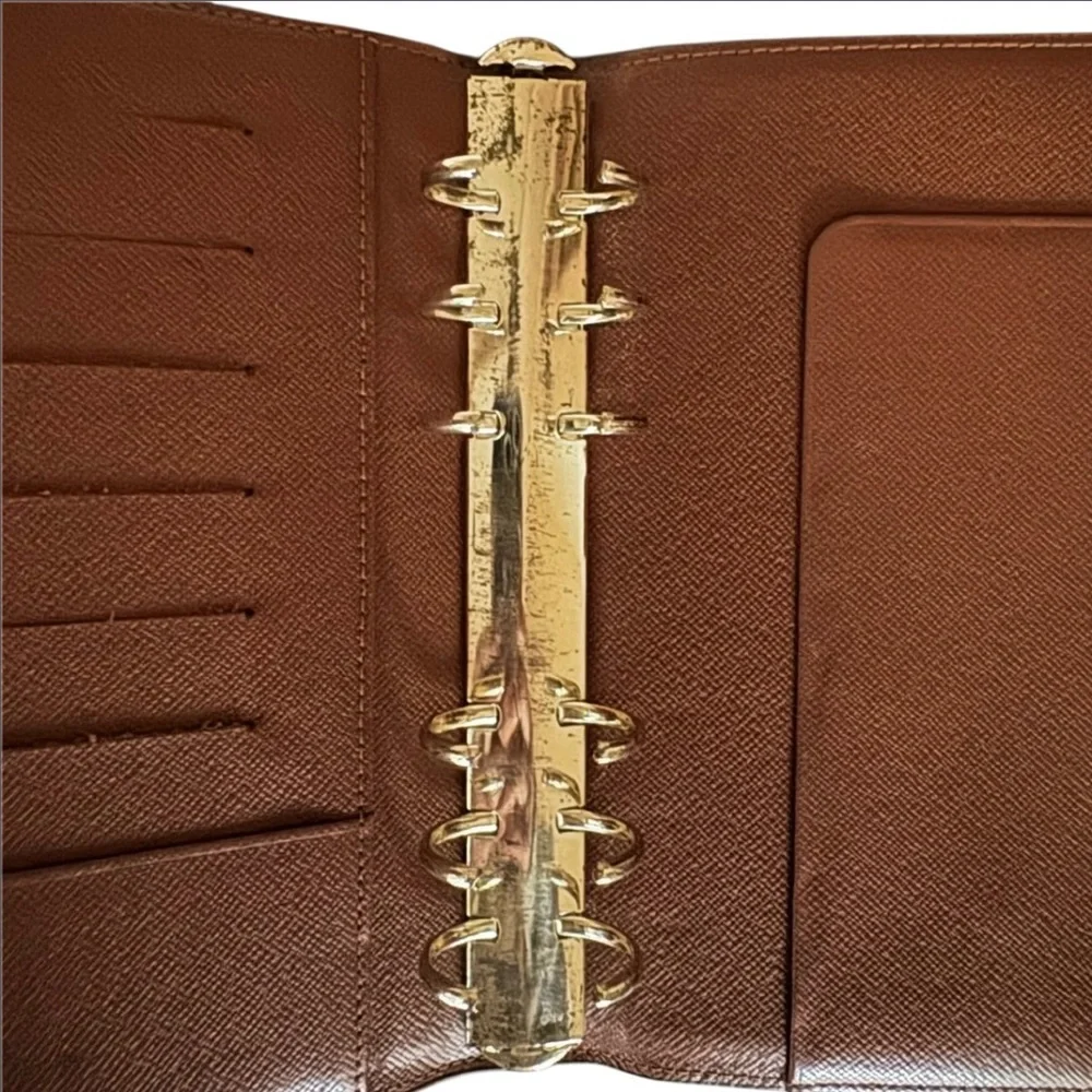 💗VINTAGE LOUIS VUITTON Brown Monogram Ring Agenda Cover Medium PM Gold-Tone HW