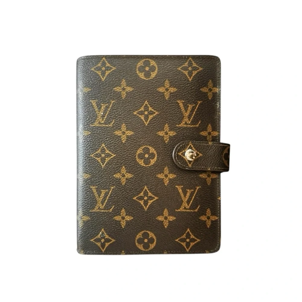 💗VINTAGE LOUIS VUITTON Brown Monogram Ring Agenda Cover Medium PM Gold-Tone HW