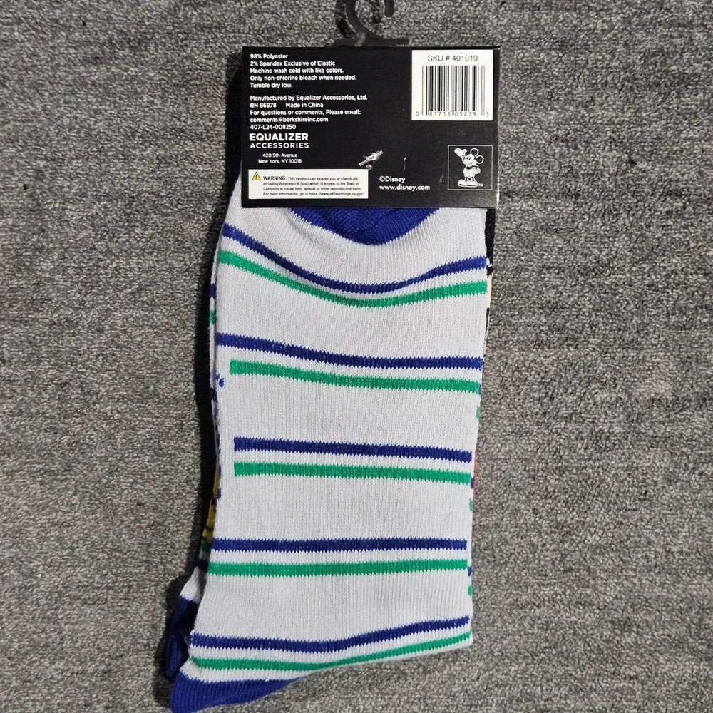 Disney Mickey Mouse Mens Crew Socks Gray Blue Green Striped Size 9-13 New 401019