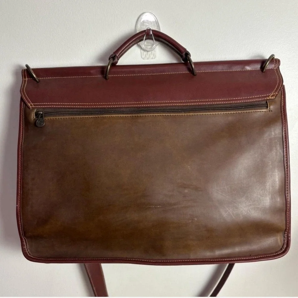 Perry Ellis Vtg Brown Color‎ Block Briefcase w/Strap & Structured Design (1990s)