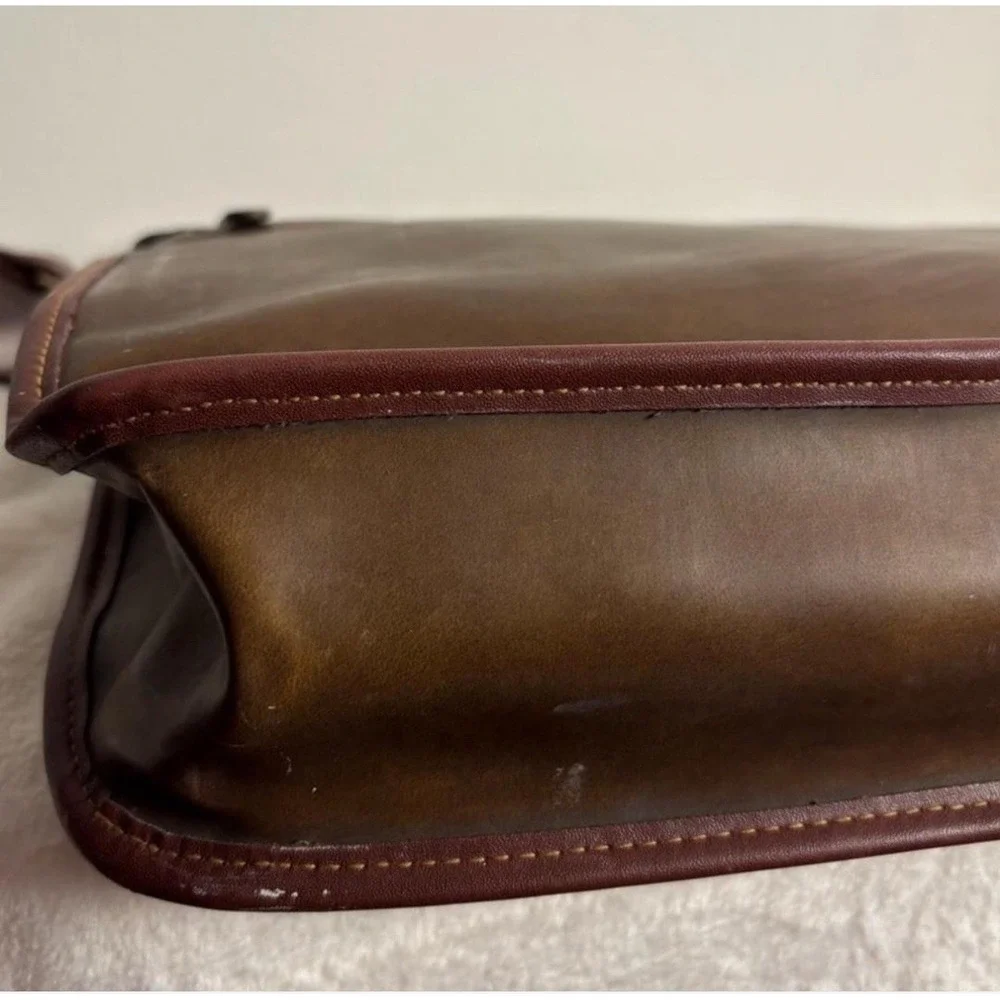 Perry Ellis Vtg Brown Color‎ Block Briefcase w/Strap & Structured Design (1990s)