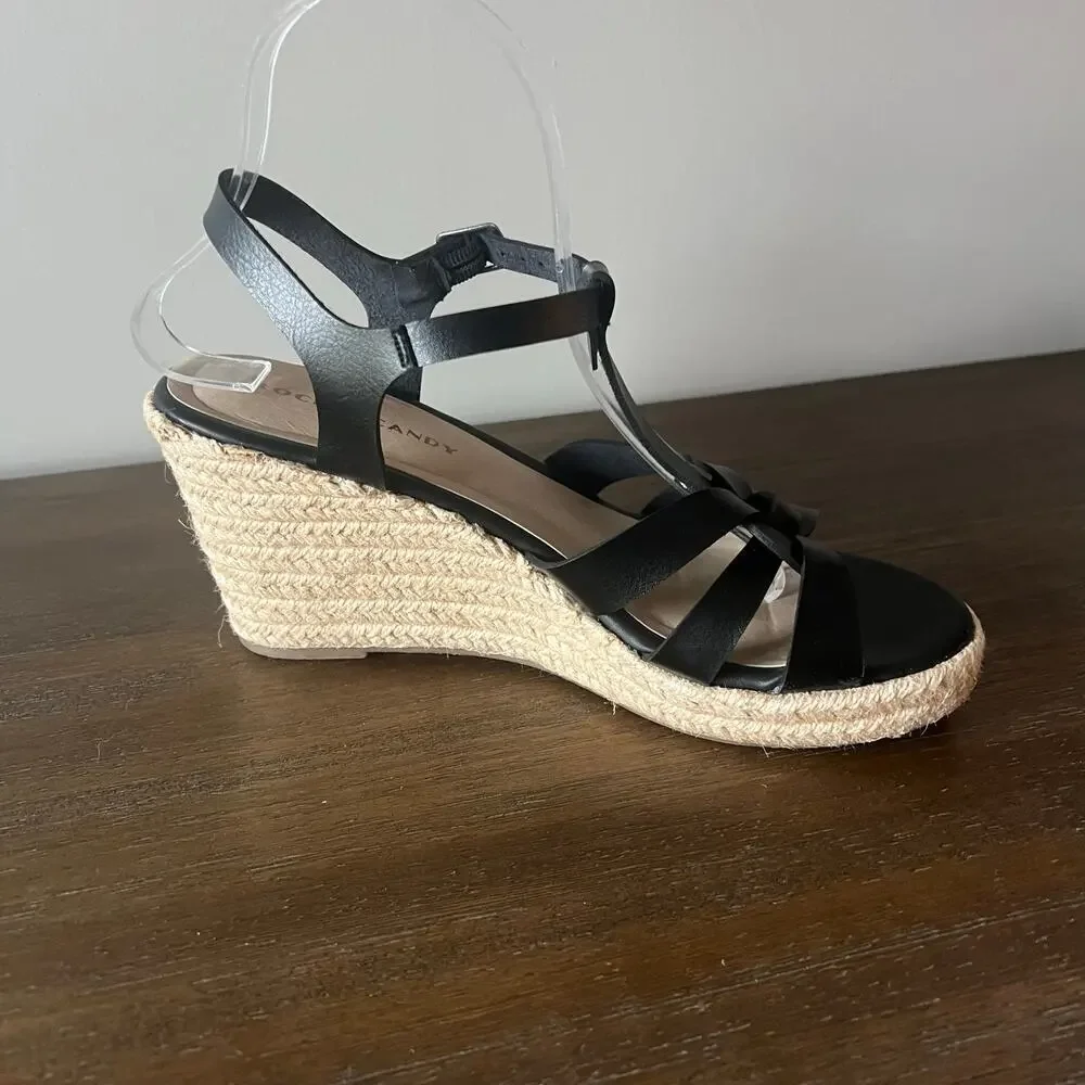 Rock‎ & Candy Woman’s Fola Espadrille Black Wedge Sandal- Size 8