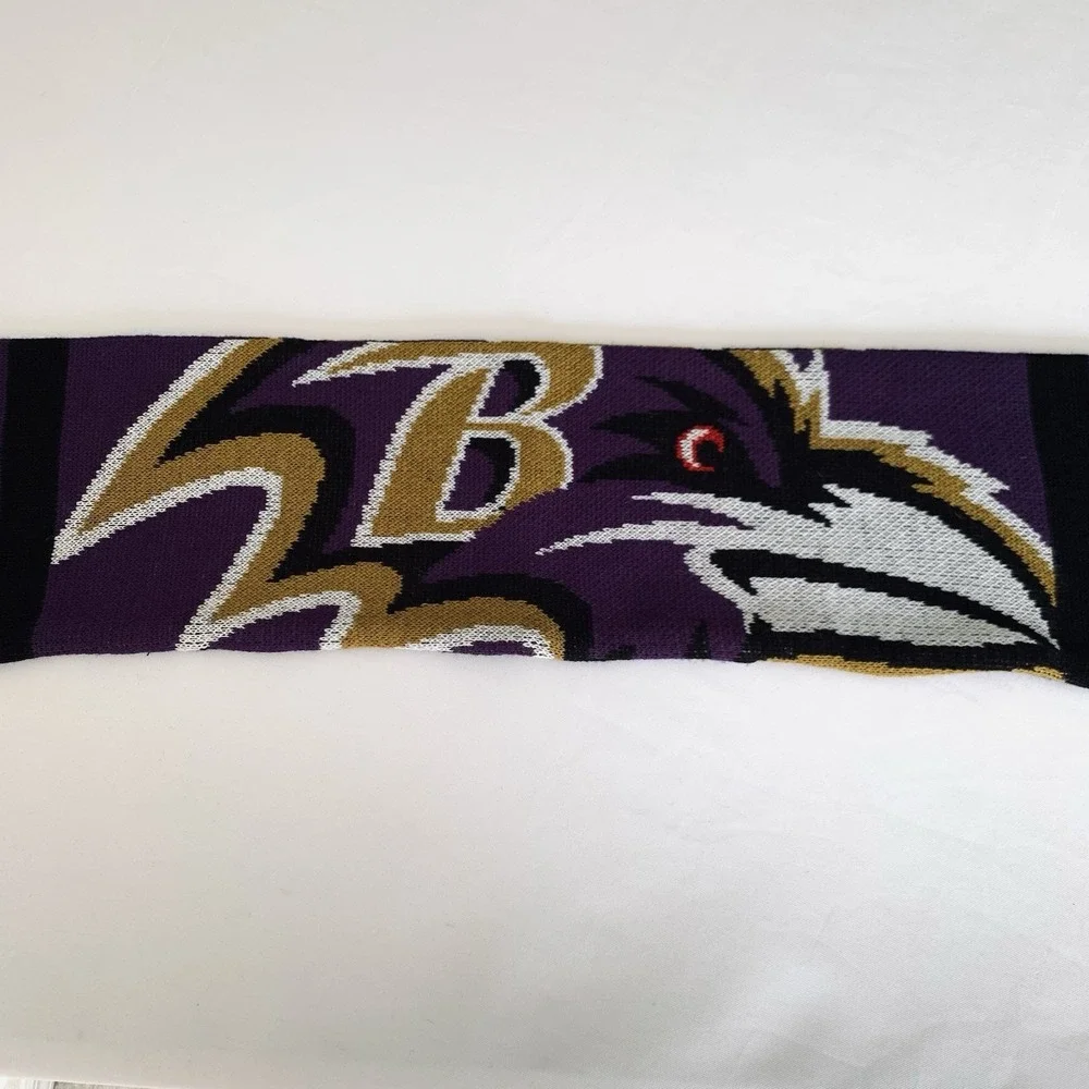 Baltimore Ravens Scarf Knit Fringe Purple Black NFL Football Fans Warm‎ Winter