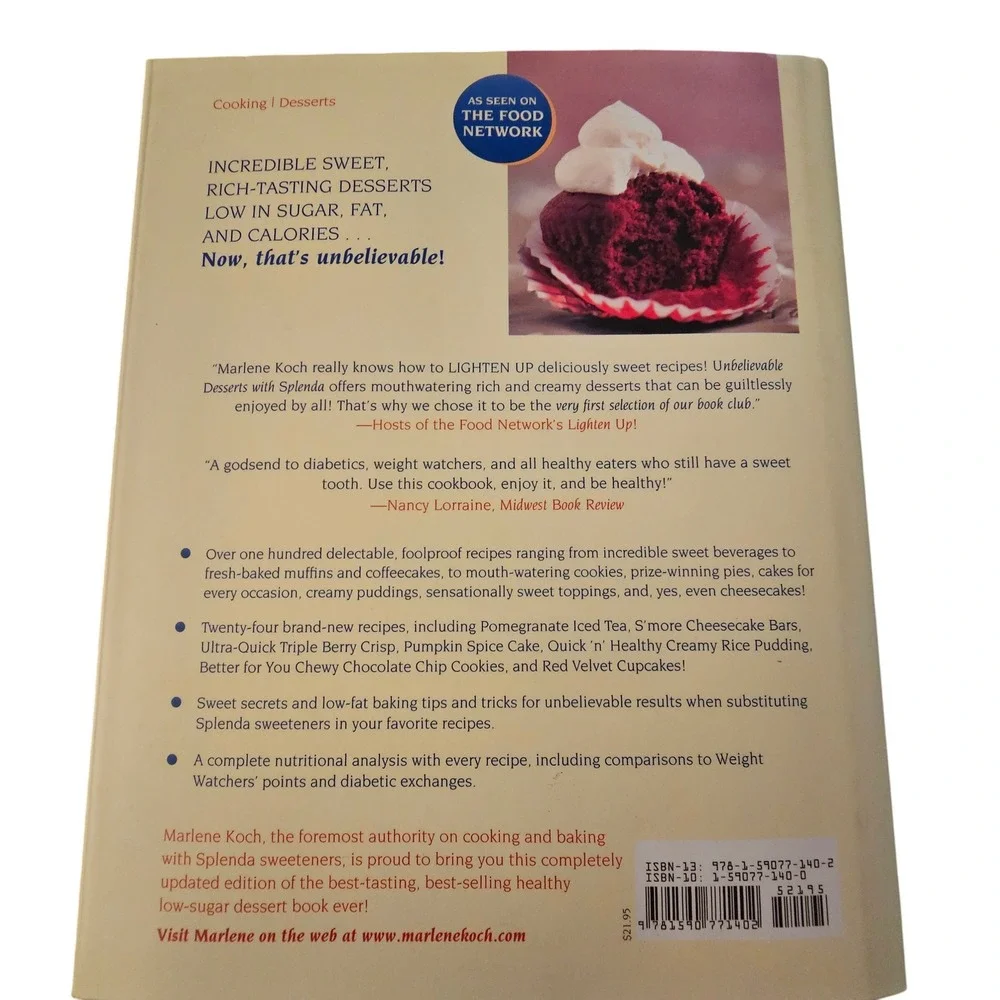 Unbelievable Desserts with Splenda Sweetener Cookbook Low Sugar 2009