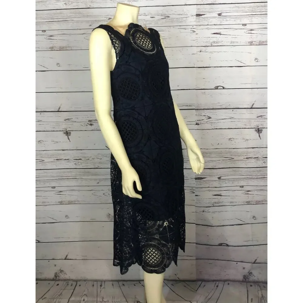 Tracy Reese Navy Surplice sleevless scalloped Lace Embroidered Dress size 4