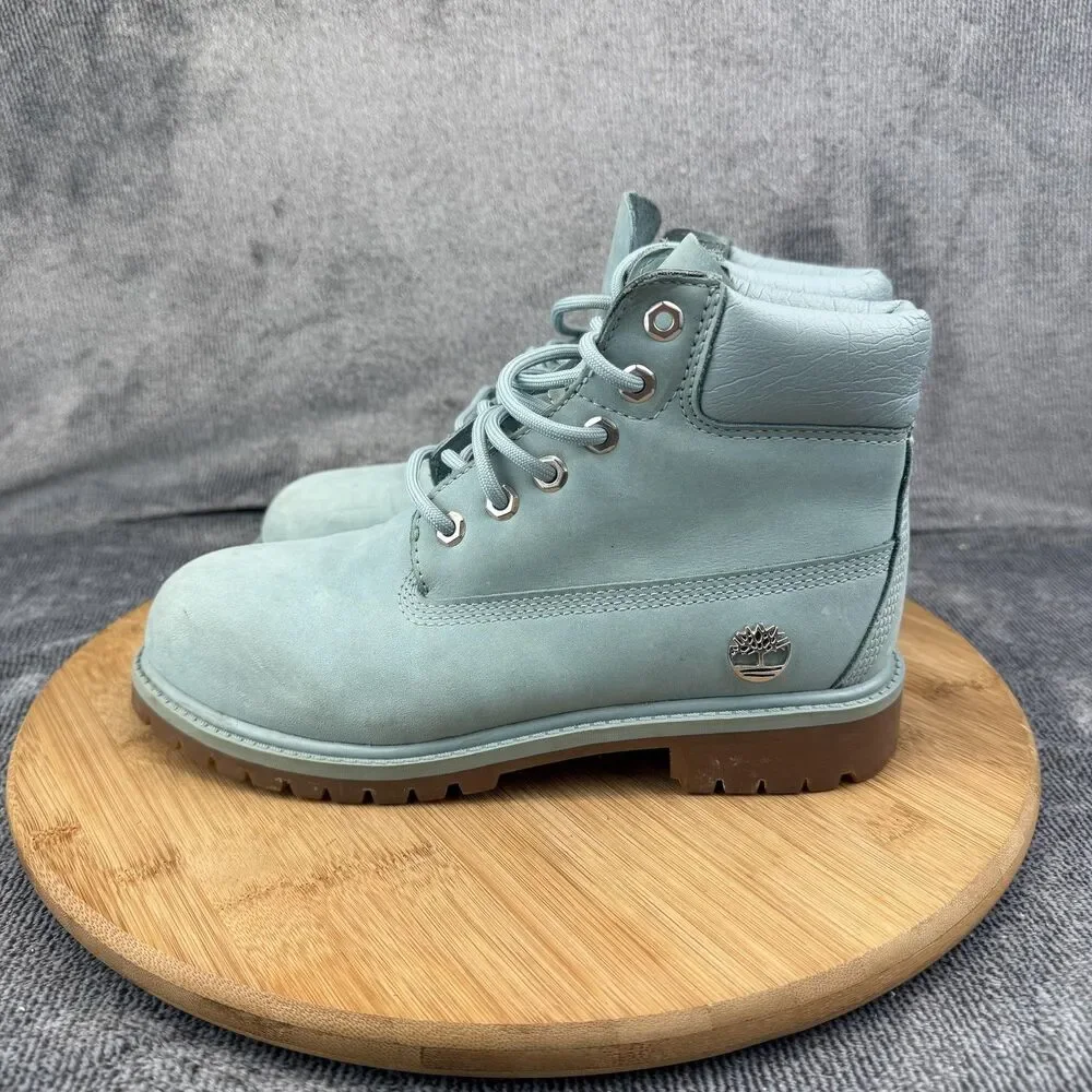 Timberland Nubuck Combat Boots Boys Size 3 Blue Ankle Lace Up Winter A1IHF