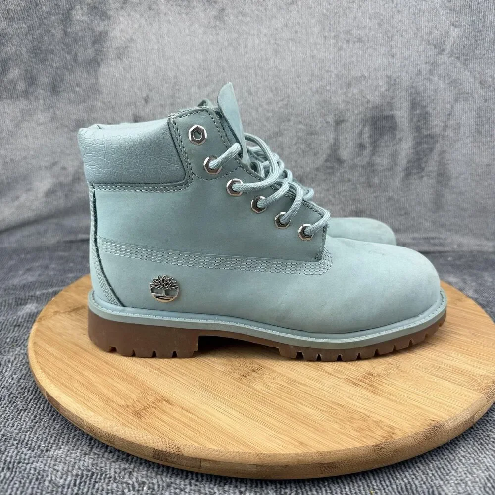 Timberland Nubuck Combat Boots Boys Size 3 Blue Ankle Lace Up Winter A1IHF