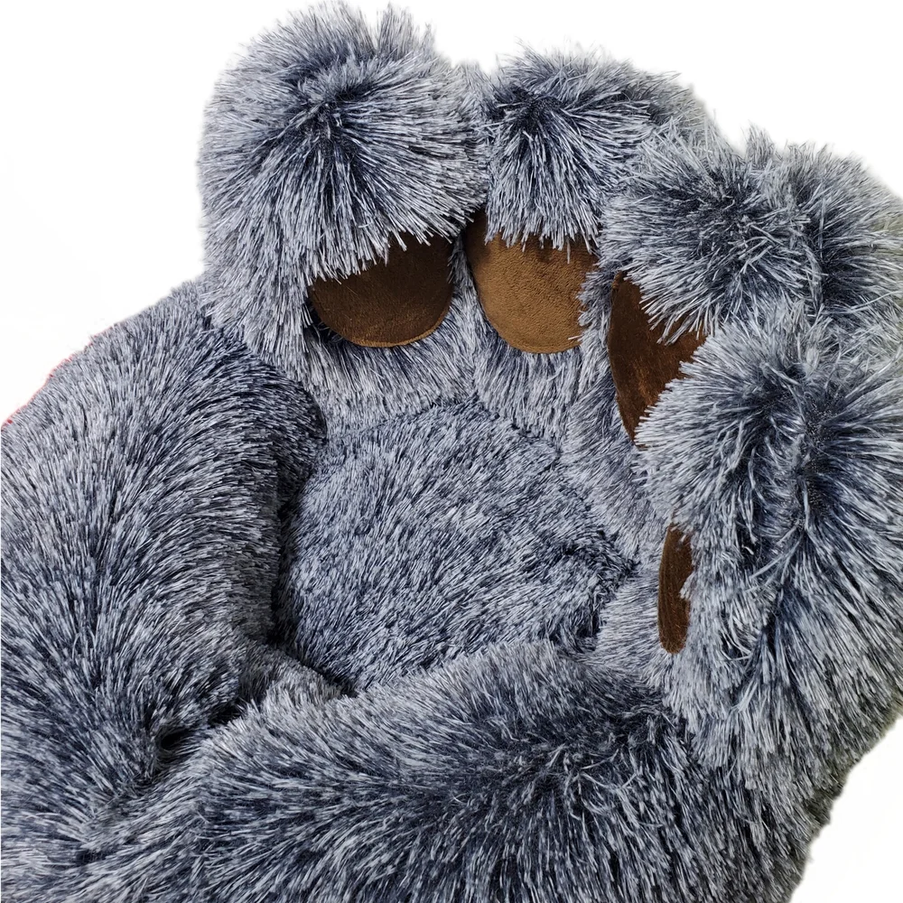 Pets Dog Bedding Comfy Fuzzy Small Round Bear Paw Shaped Plush Dog Cat Pet Bed