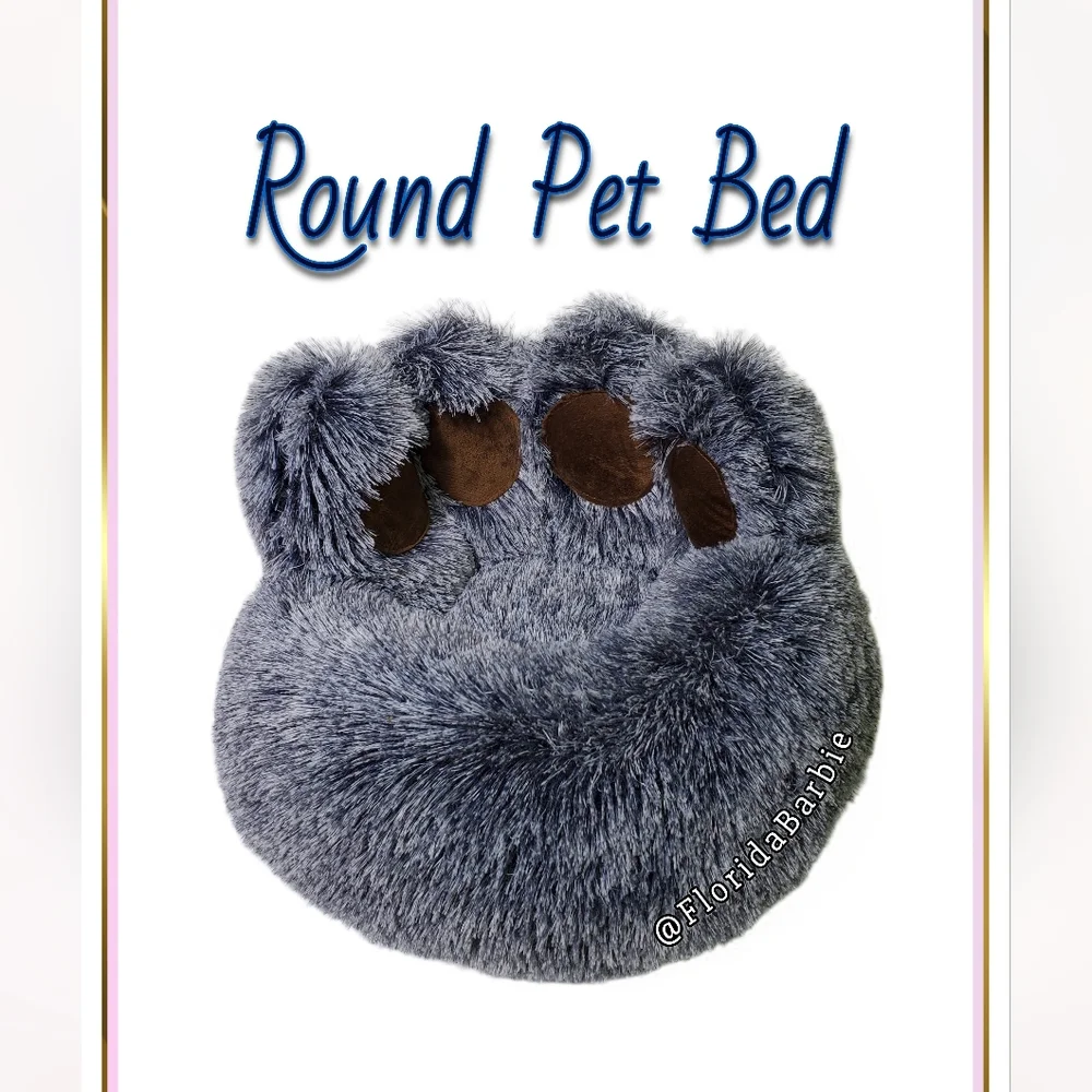 Pets Dog Bedding Comfy Fuzzy Small Round Bear Paw Shaped Plush Dog Cat Pet Bed