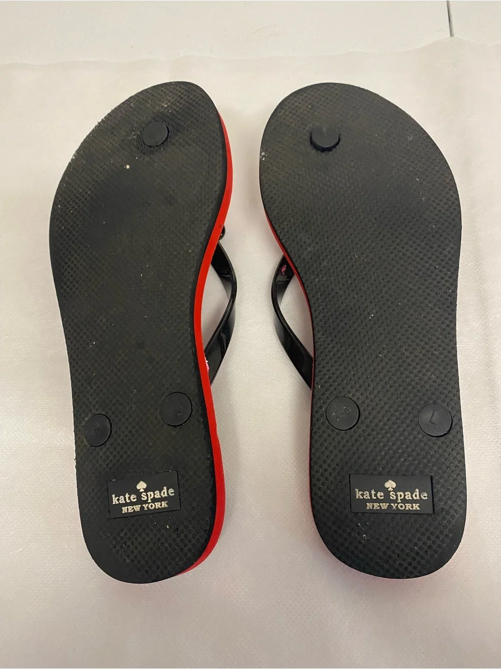 kate spade Striped Pink & Black Bow Flip Flop Sandals