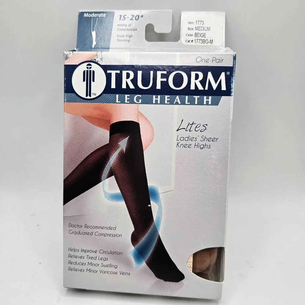 NWT Women's TRUFORM Lites Sheer Knee High Stocking‎ 15-20 mmHg (Beige) Medium