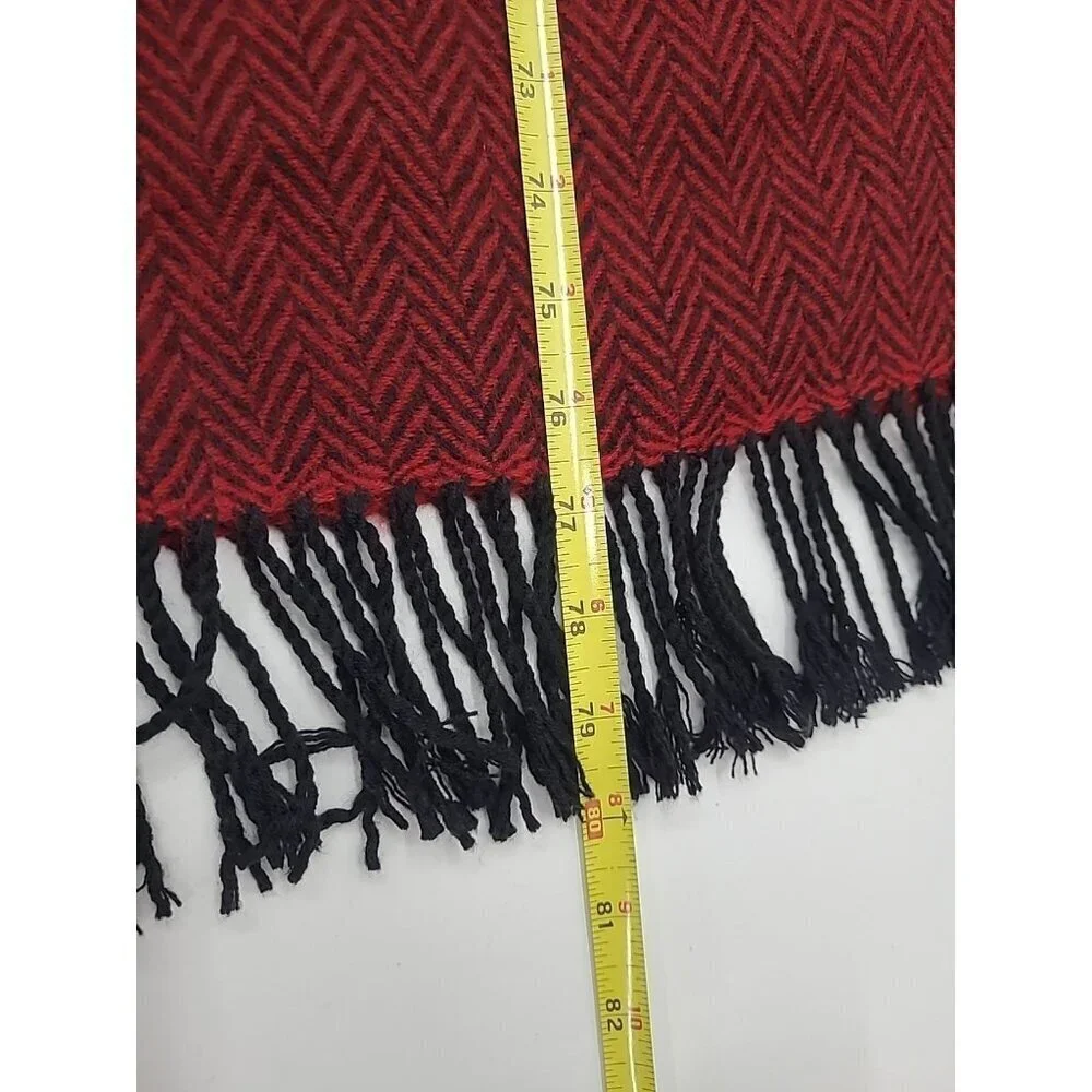 Lord & Taylor Wrap Scarf Red and Black Chervon Tassels Made in Italy