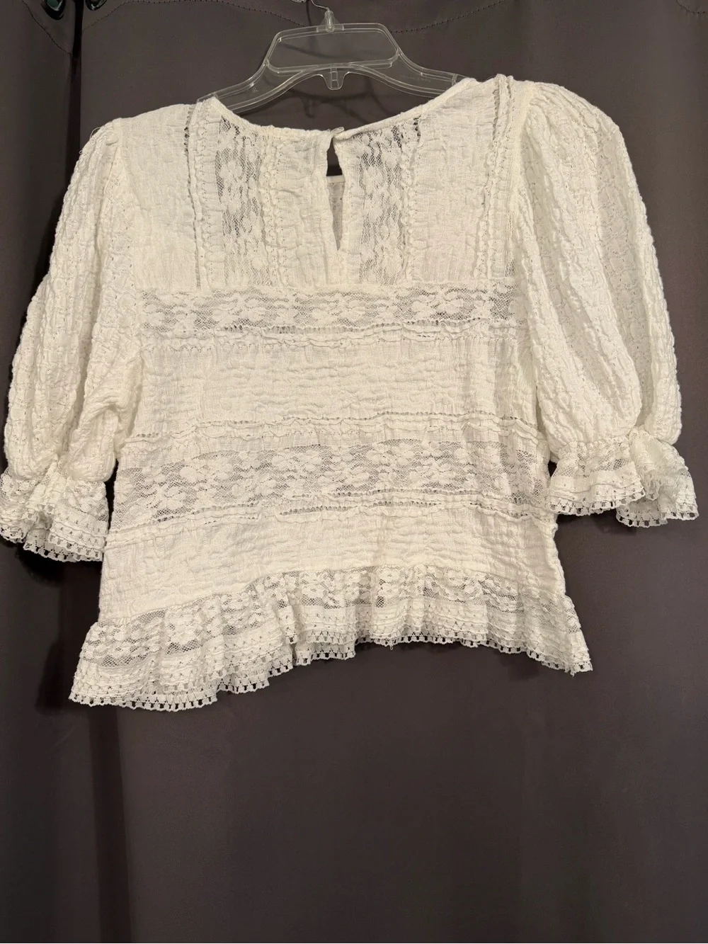 Anthropologie White Lace Ruffle Peasant Blouse