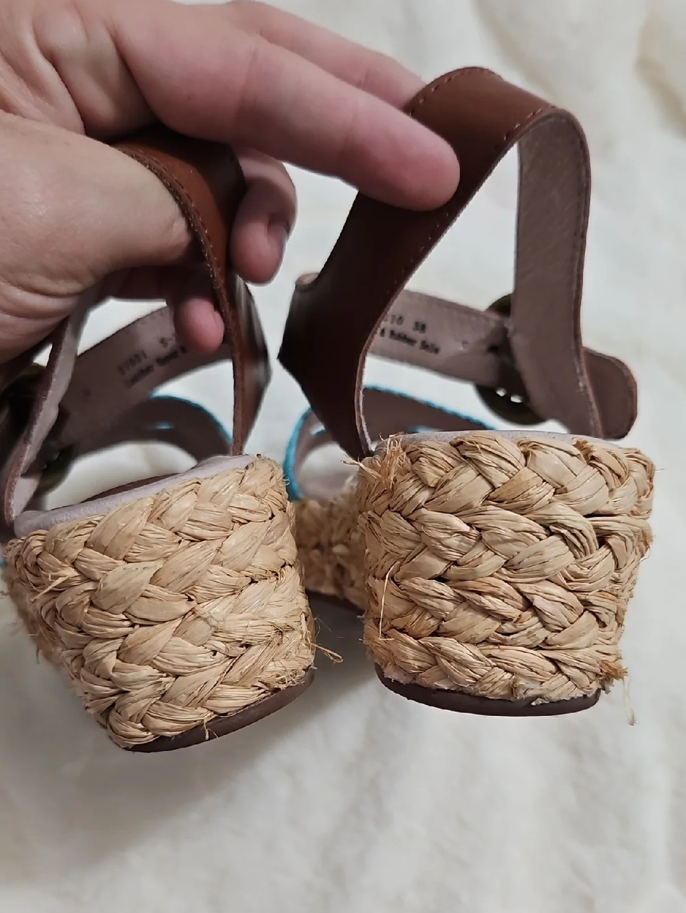 Veletto Platform Sandals Size 38 Turquoise Blue Leather Espadrille Wedge