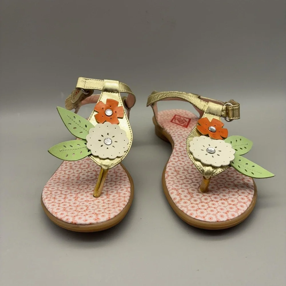 Oilily Sandals Womens Size 36 Gold Thong Floral Rhinestone Strap Cute Colorful