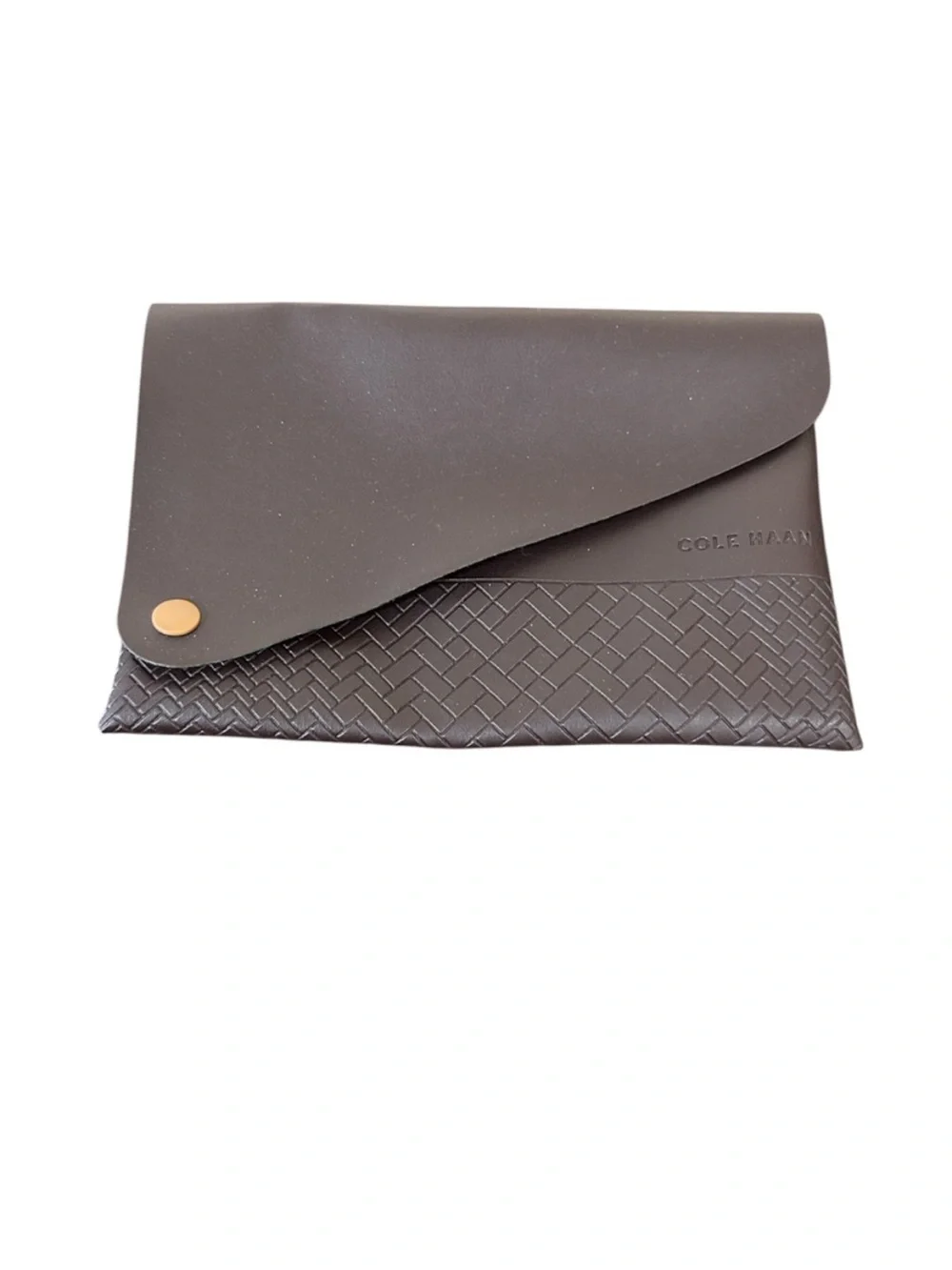 NEW Cole Haan Woven Faux Burgundy Leather Travel Clutch/E-Book Cover gold snap