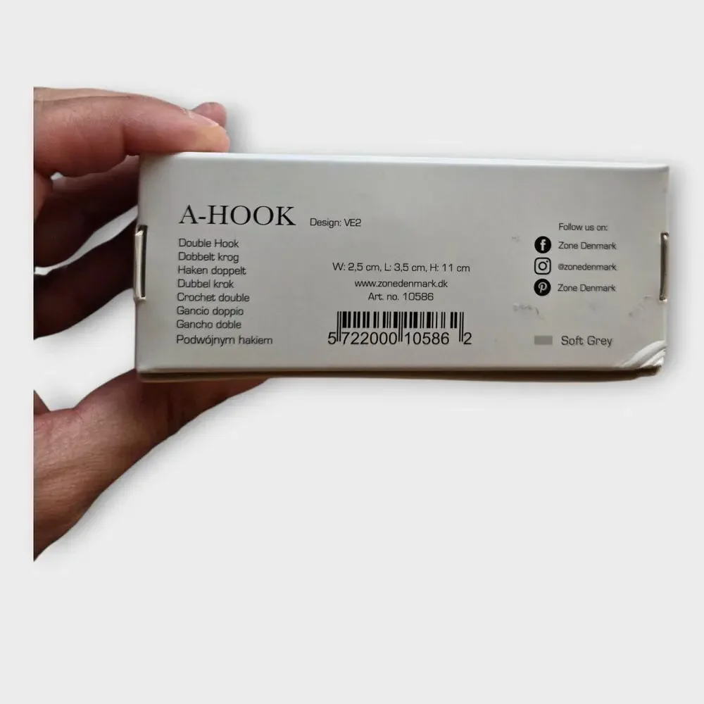 NEW Zone Denmark A-Hook Double Hook Soft Gray Wall Modern