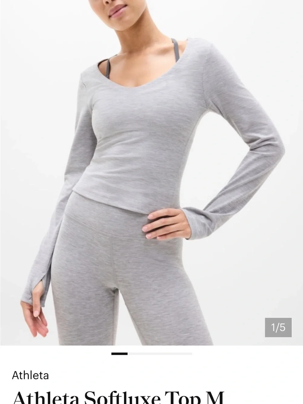 Athleta Light Heather Gray Scoop Neck Long Sleeve Top
