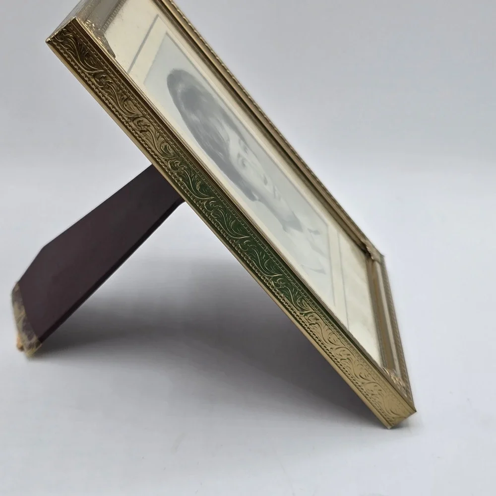 MCM Brass/Gold Tone Metal Picture Frames With Photo‎ Of Girl With Big Hair