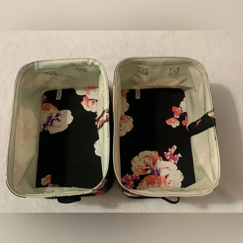 PINK VS HTF VINTAGE BLACK FLORAL STORAGE BIN TRUNK SET OF 2