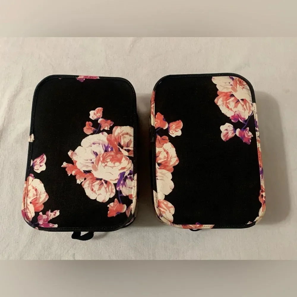 PINK VS HTF VINTAGE BLACK FLORAL STORAGE BIN TRUNK SET OF 2