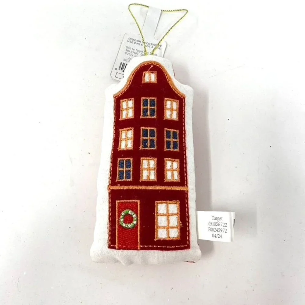 Target Fabric Plush Building House Christmas Tree Ornament Red/White Wondershop