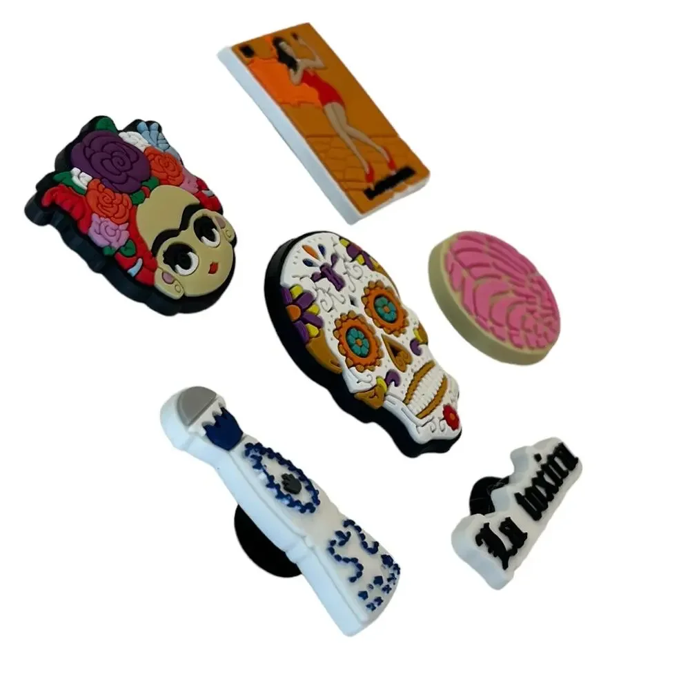 NEW Sugar Skull SHOE CHARMS 6pc for Croc Clogs Zipper Bags La Toxica Day Of Dead
