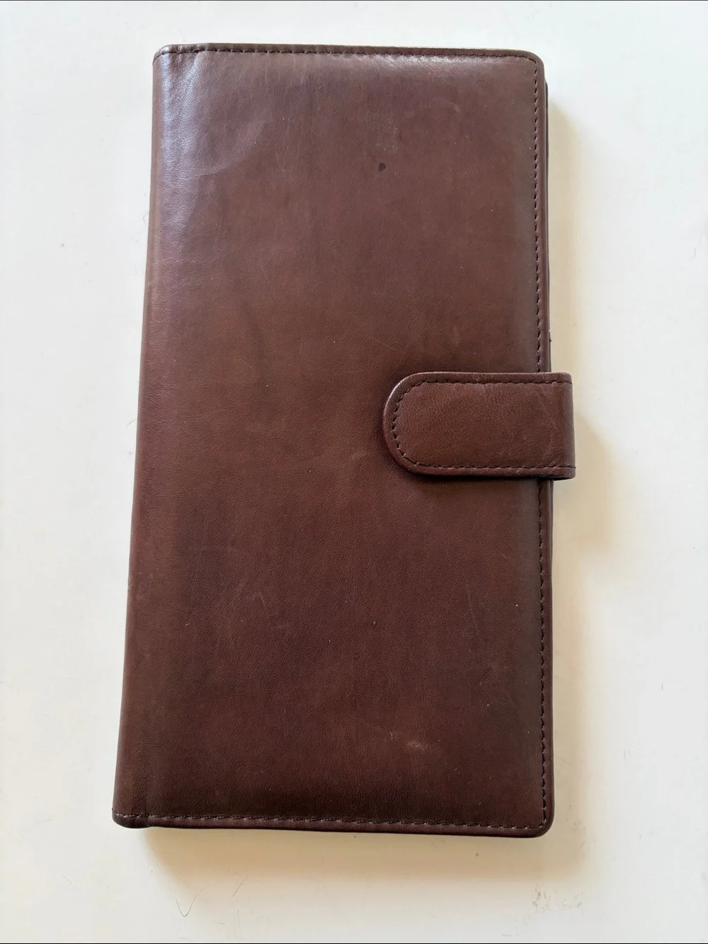 Men's Brown Leather Phone Wallet with Secure Snap Tab