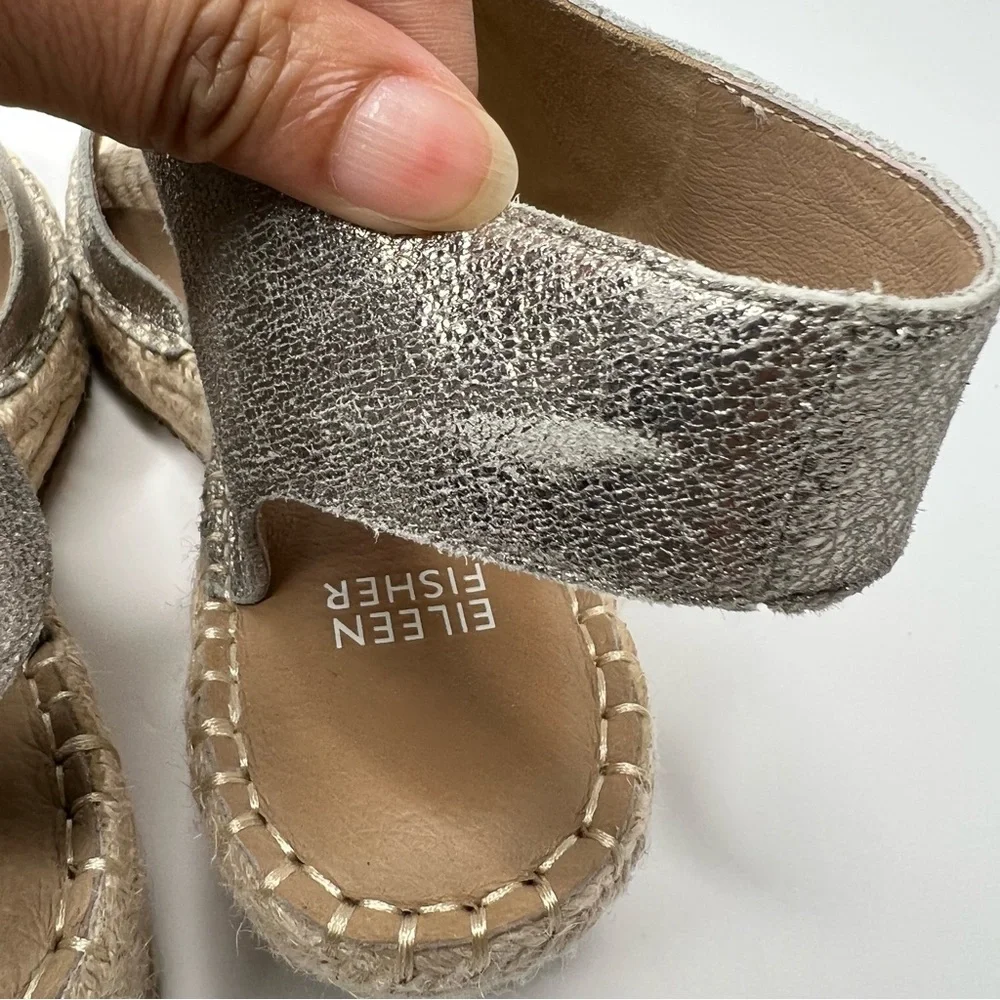 Eileen Fisher Weslia Espadrille Platform Wedge Sandal in Platinum Size 9.5