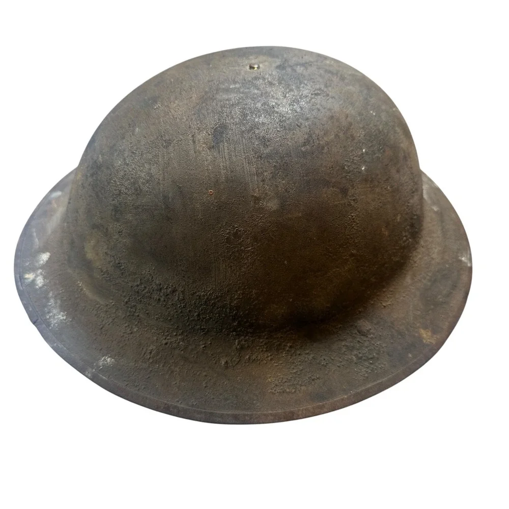 Original WW1 Doughboy M1917 Helmet with Satchel Stamped R/V 34 Red Paint  - Read