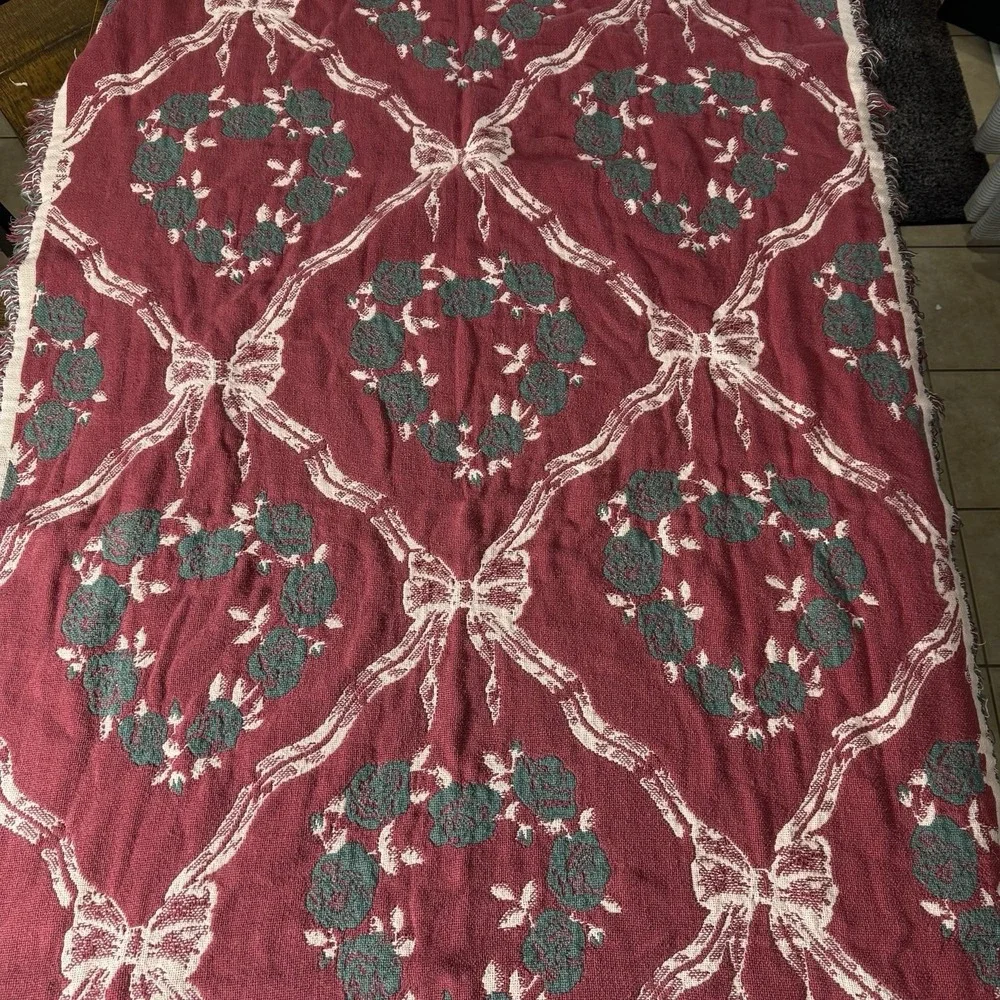 Woven Tapestry‎ With Hearts,Bows & Roses Throw Blanket Cottagecore Vintage 64x45