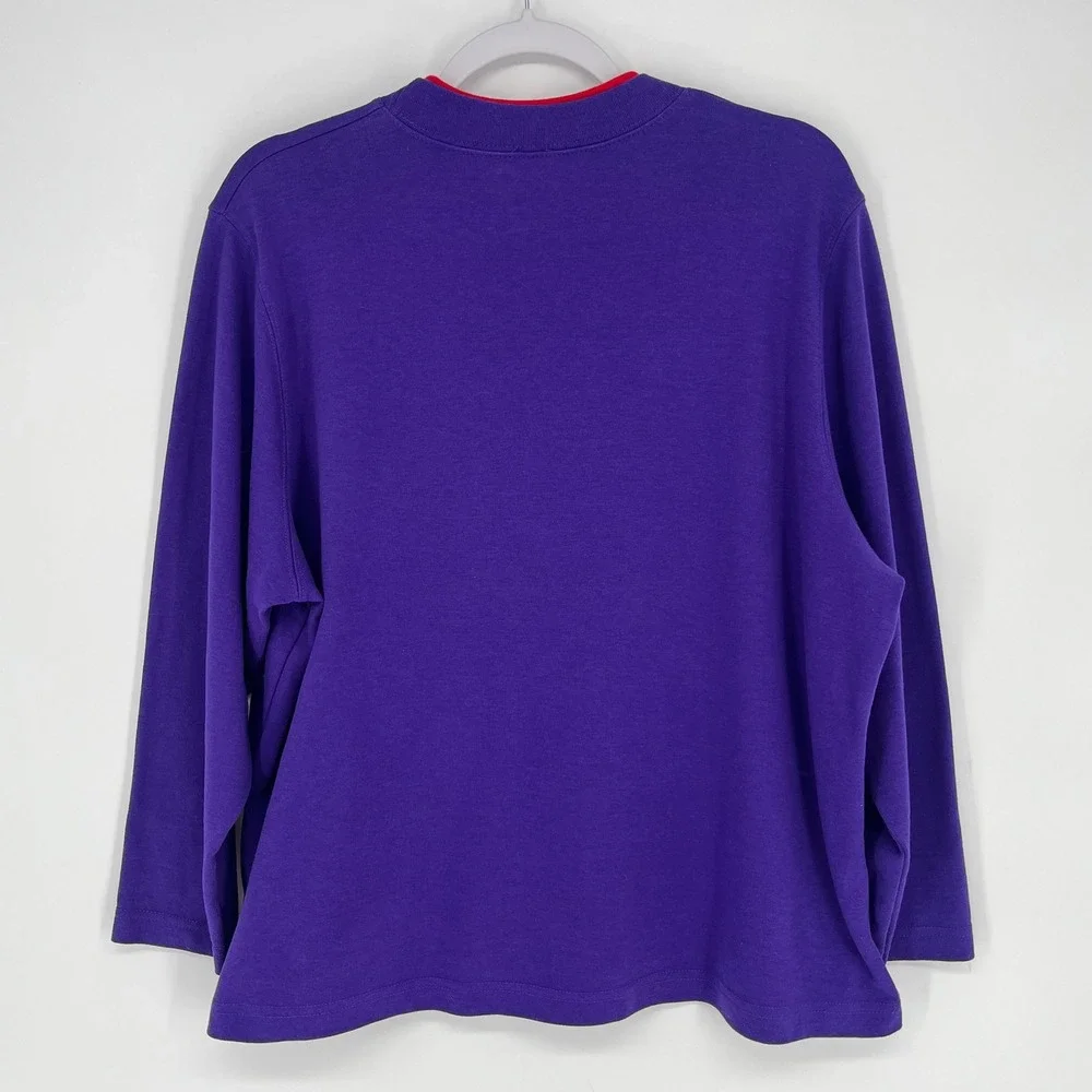 Vintage 90s Embroidered Cat Sweatshirt Purple Cottagecore Kitten Pullover XLP