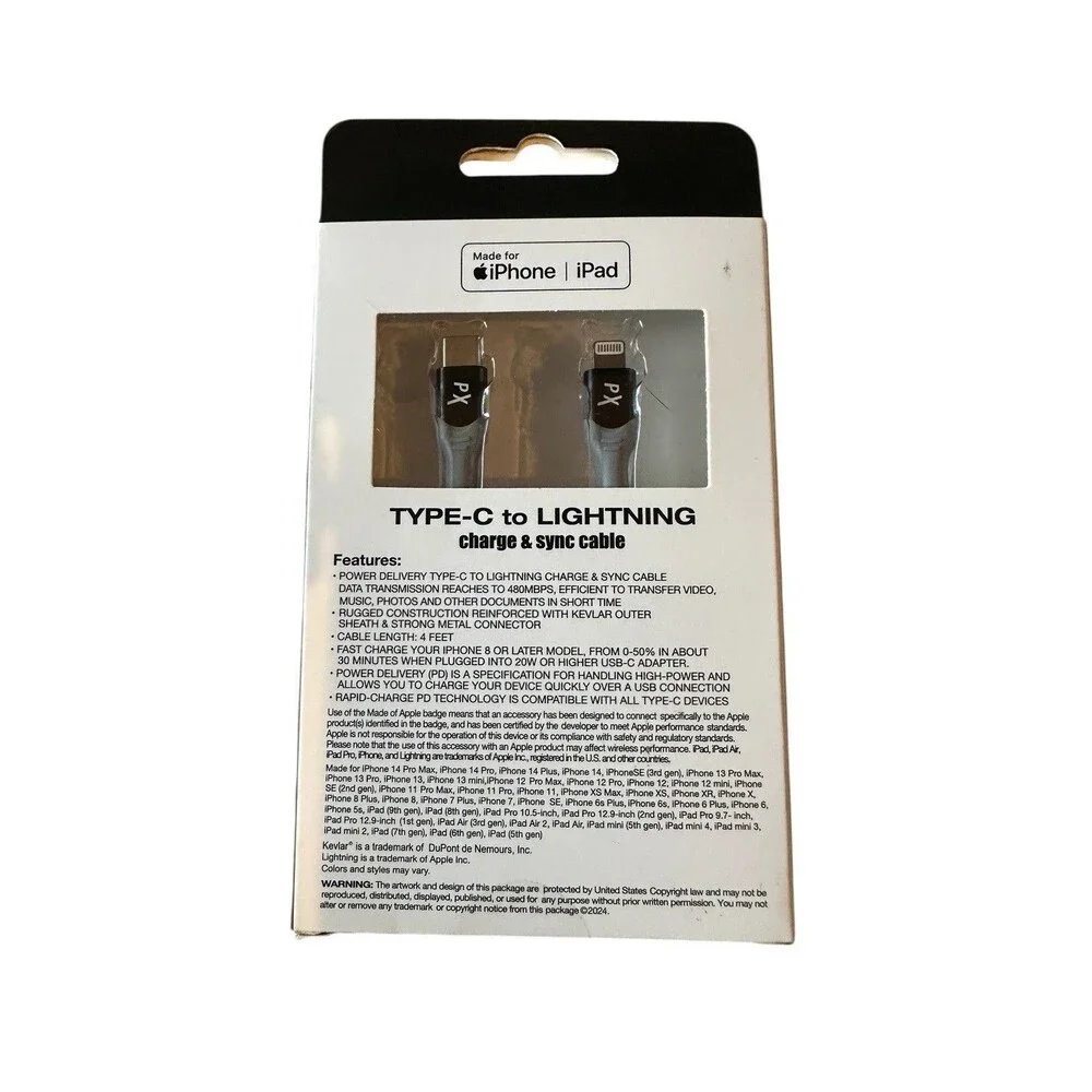Lot 8 New PowerXcel Type C to Lightning Cables MFi-Certified Made with Kevlar