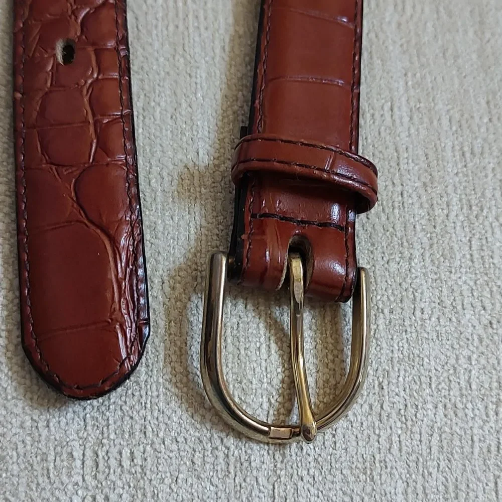 Gator Cowhide Brown Leather Belt Gold Buckle Size 32