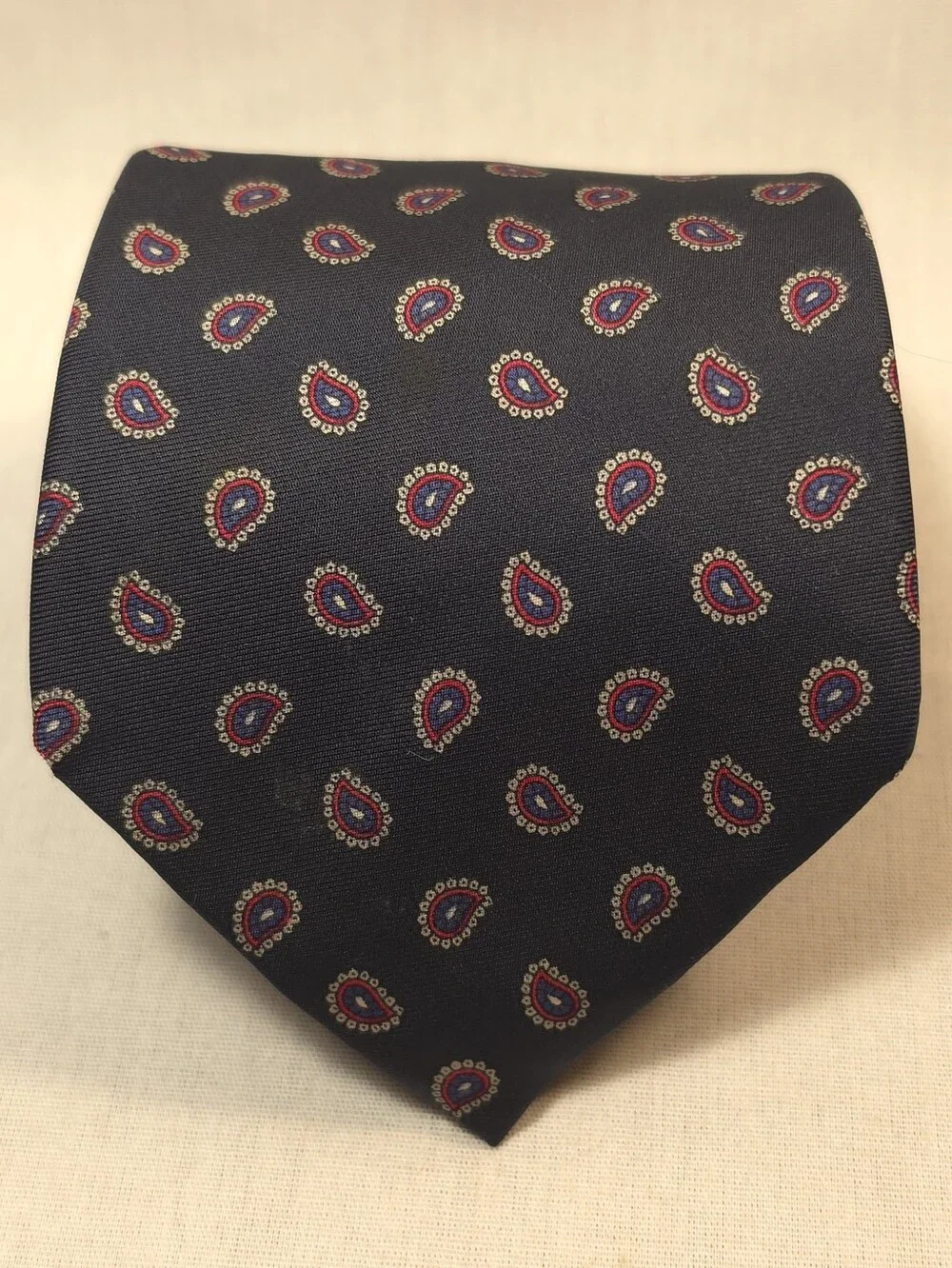 Vintage Bert Pulitzer Black Paisley Silk Tie with Red & Gold Motifs