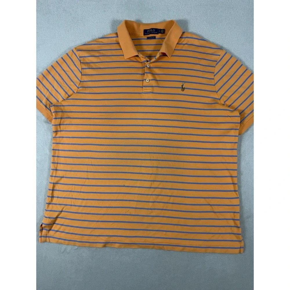 Polo Ralph Lauren Classic Fit Polo Shirt Men's L Orange Blue Stripe Tonal Pony