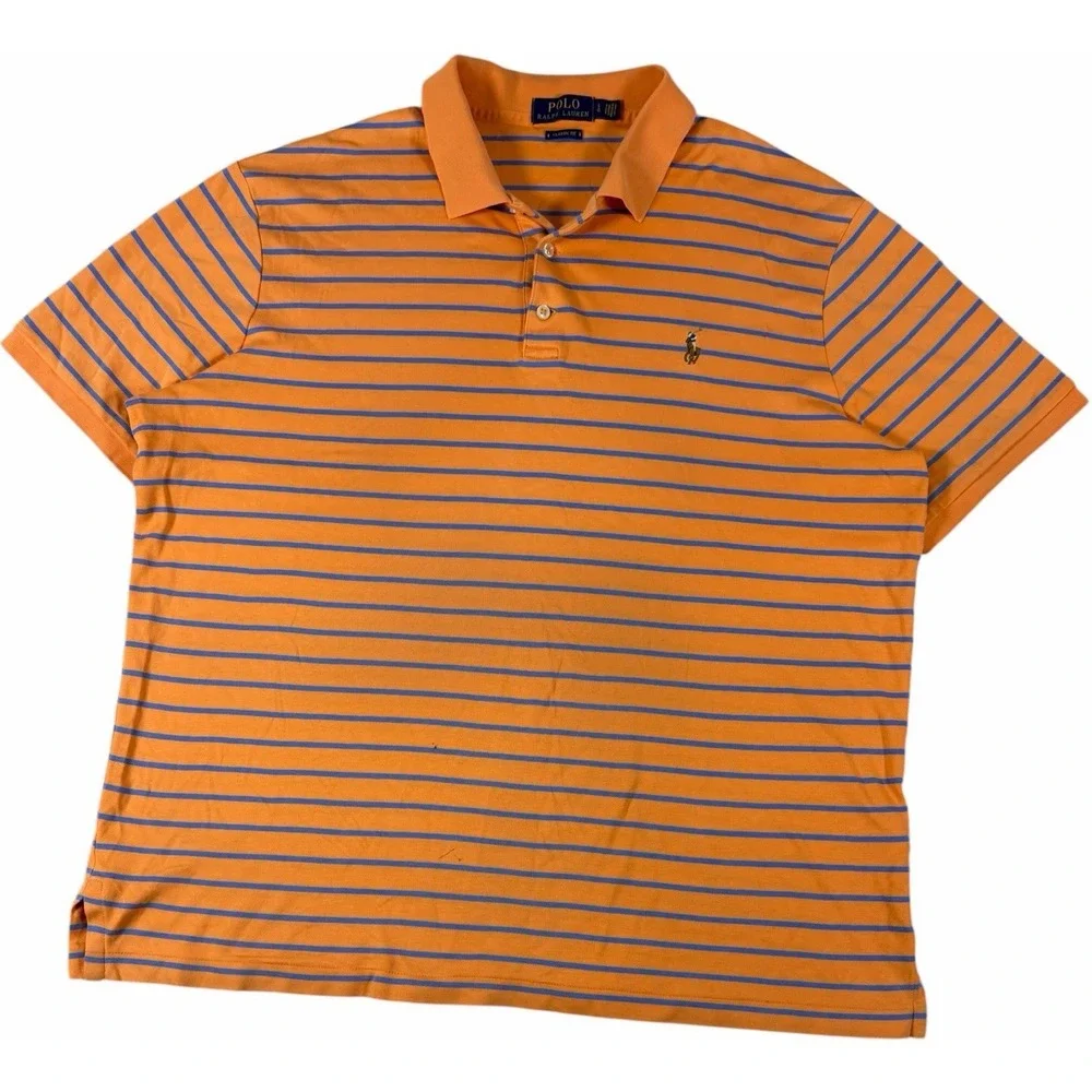 Polo Ralph Lauren Classic Fit Polo Shirt Men's L Orange Blue Stripe Tonal Pony
